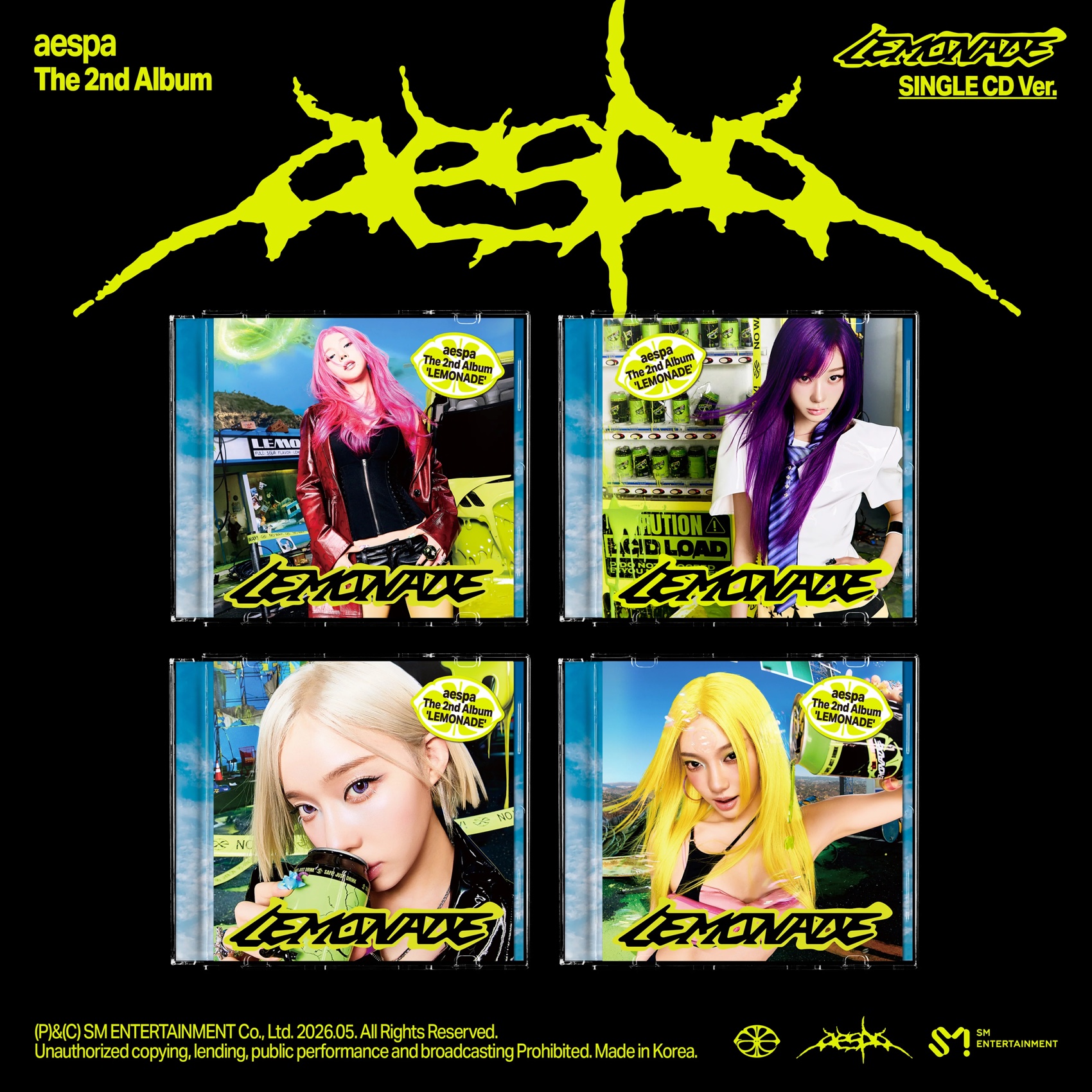 The four aespa LEMONADE single CD cover variants