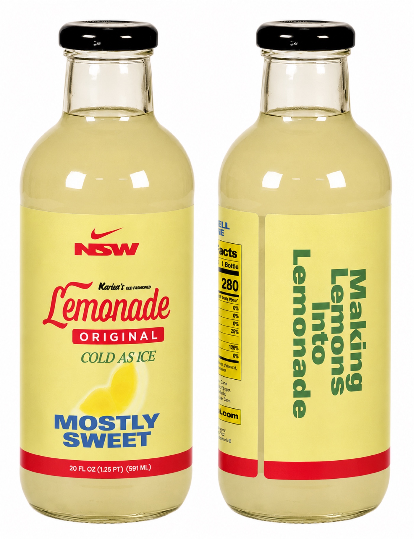 The lemonade bottle, front and back labels